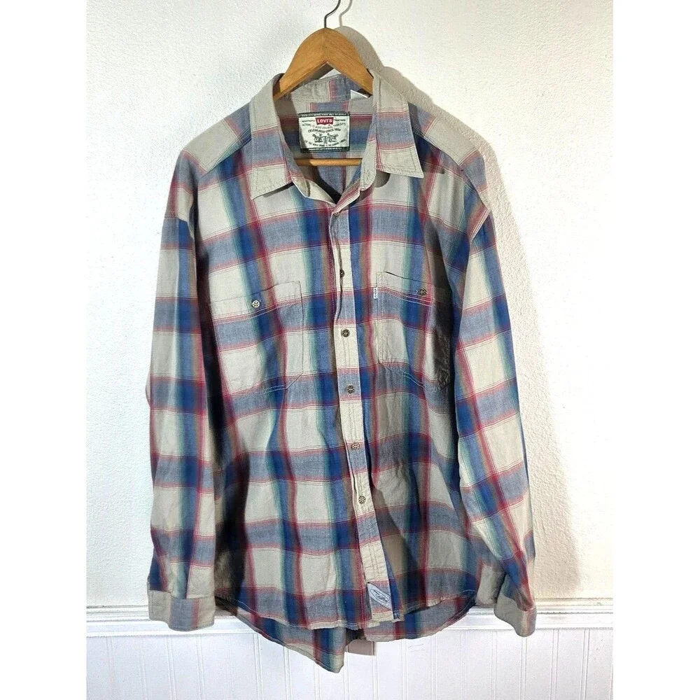 Levi’s Plaid Button Up Shirt Mens XL White Tab Cotton Long Sleeve Western Casual